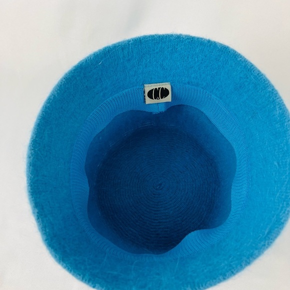 Cheveux CC Teal Blue Angora Blend Bucket Pill Box Hat with leather bow One Size - Picture 5 of 12